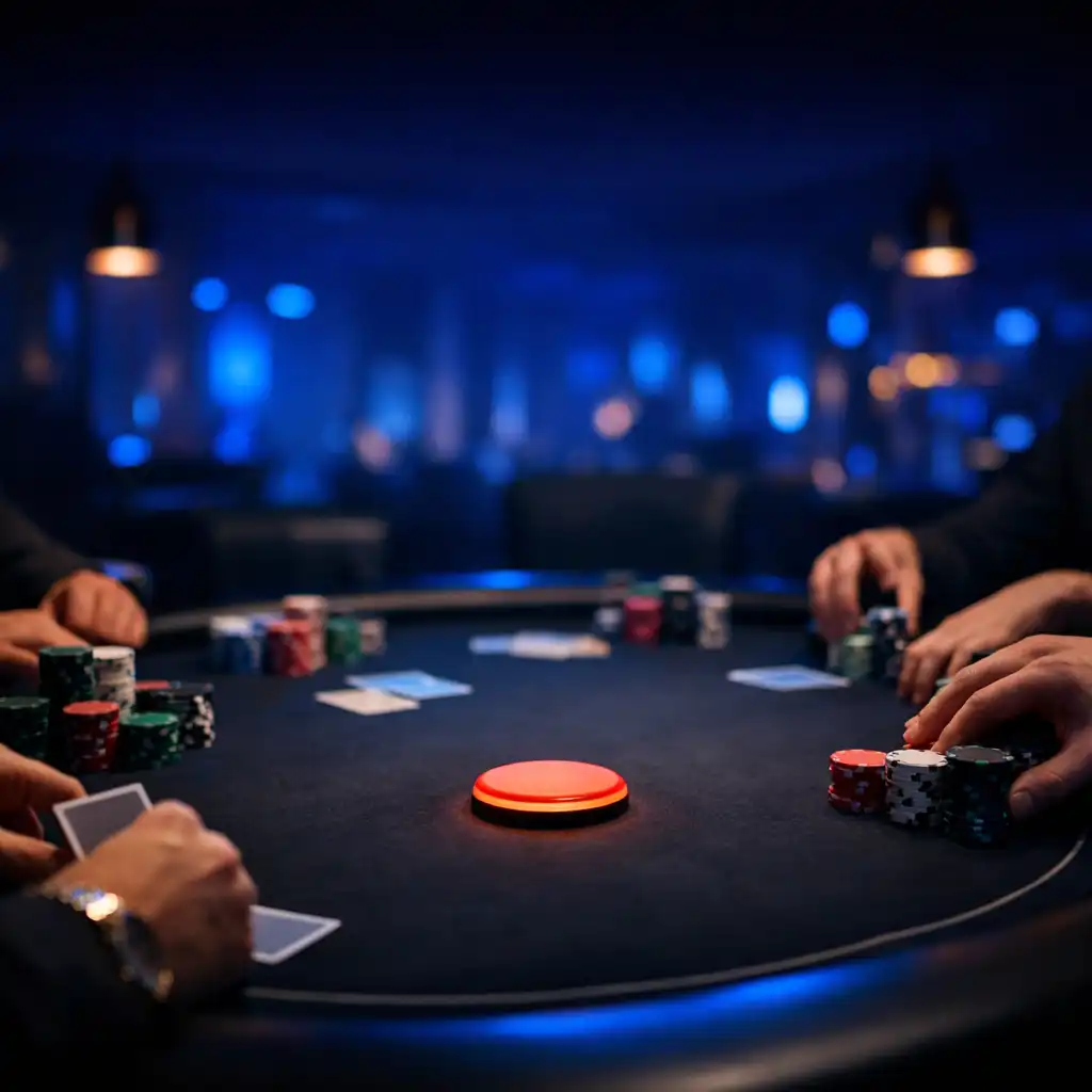 Stół pokerowy z graczami i żetonami podczas eventu Nocnej Sceny